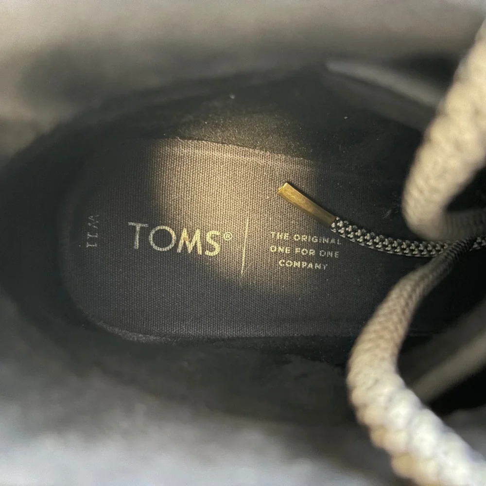 TOMS‎ Women's Melrose Black Suede Wedge Ankle Boots Lace Up Lug Hiker Size 11